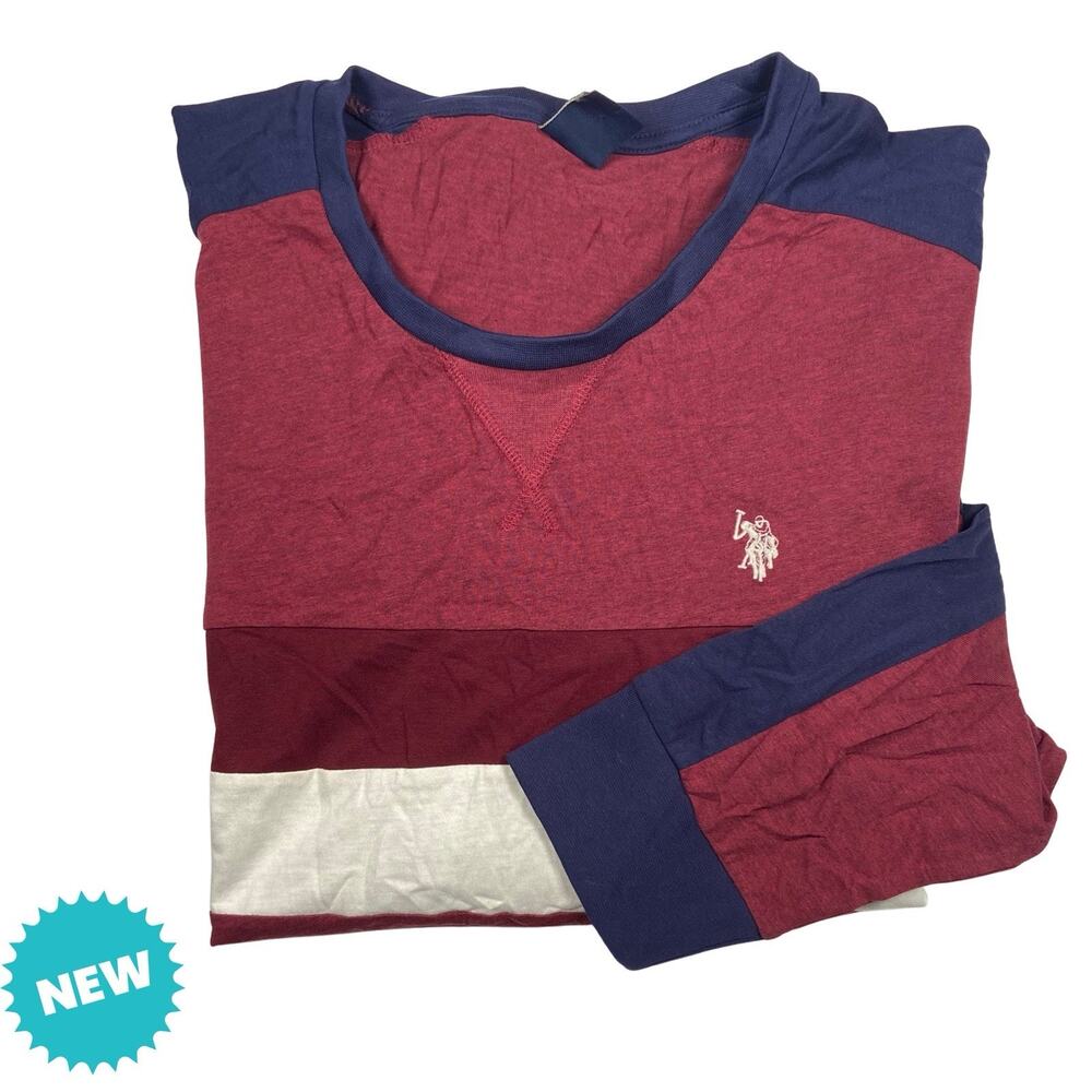 US Polo Assn Shirt Men's XL Logo Crew Neck Red White Blue Striped New